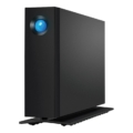 Die LaCie Backupplatte ist eine elegante, schwarze externe Festplatte mit blauem LED, perfekt für PC- und Apple-Setups.