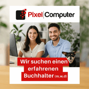 Zwei glückliche Menschen arbeiten mit modernen Computern am Schreibtisch, Hund und Pflanze dabei. Perfekt für IT-Profis!.