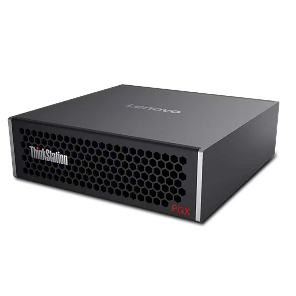 Lenovo ThinkStation PGX KI-Server mit schwarzer Wabenfront und ThinkStation-Logo